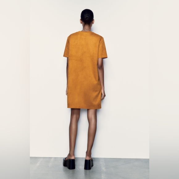 ZARA FAUX SUEDE BASIC DRESS SIZE S NEW WITH TAGS DARK ORANGE - Picture 5 of 10